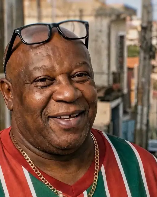 Claudin, vizinho do portão 43, com o morro e a cidade abertos atrás dele.